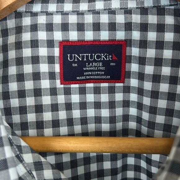 UnTuckIt Men’s Alden Button Front Shirt Sz Large Blue Plaid Long Slv Wrinkle Fre - Picture 2 of 6